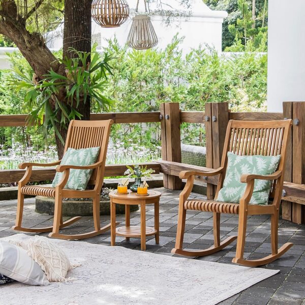 Cambridge Casual Mosko Teak Wood 3 Piece Patio Rocking Conversation Set