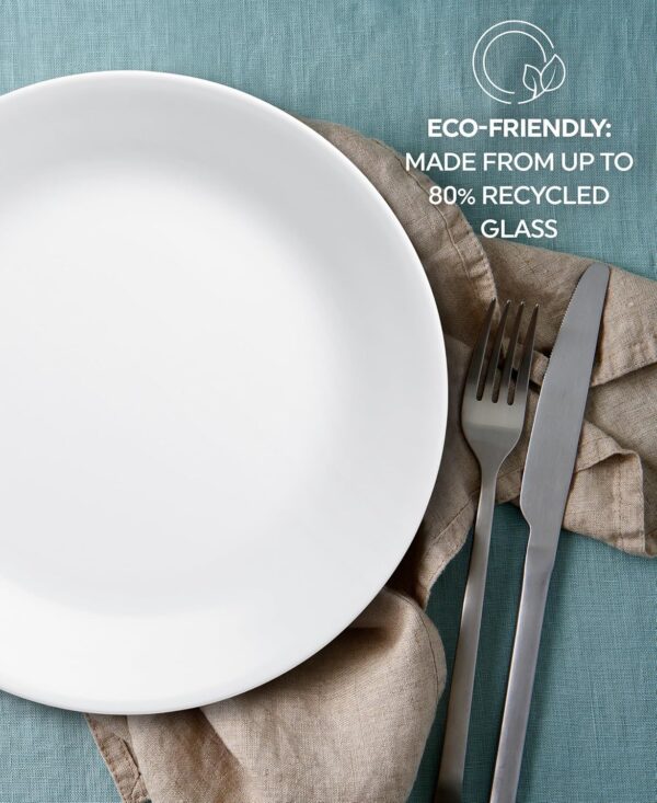 Corelle Vitrelle 18-Piece Service for 6 Dinnerware Set, Triple Layer Glass and Chip Resistant, Lightweight Round Plates and Bowls Set, Winter Frost White