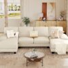 JUMMICO Sectional Couches for Living Room, U Shaped Couch with Chenille Fabric, 4 Seat Modern Sofa with Removable Pillows for Apartment and Small Space (Corduroy, Beige)
