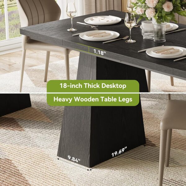 LITTLE TREE Dining Table for 6 People, Wooden Dining Table, Rectangle Table with Heavy Duty Legs, Modern Dining Table for Kitchen, Dining Room, Black