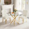 36" Round Glass Dining Table Set for 4, 5-Piece Modern Kitchen Table with 4 White Velvet Chairs, Modern Circle Leisure Table for Home Office Dining Room Small Spaces (Gold Leg)
