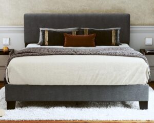 Queen Bed Frame Upholstered Bed Frame Platform with Adjustable Headboard Linen Fabric Headboard Wooden Slats Support/No Box Spring Needed/Easy Assembly/Mattress Foundation, Grey
