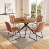 45.3 Inch Round Dining Table Set for 4, Mid Century Modern Small Coffee Set for Dining Room Kitchen Apartment (Walnut Table + 4 U-Shaped Brown Chairs)