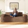 Sofa-in-a-Box, Memory Foam 3-Seater Couch, No Installation & Easy to Transport, Deep Seat Modern Sofa with Corduroy Fabric, Couch for Living Room, Bedroom, Apartment, Home Office, Brown