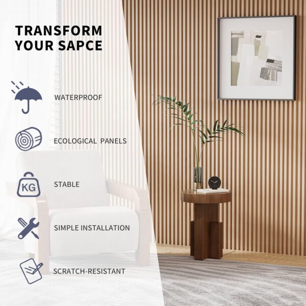 WPC Slat Wall Panels, 8 Pack Accent Decorative Acoustic Wood Slats for Wall and Ceilings, Acoustic Panels for Interior Wall Modern Décor, Oak, 95 x 6 in