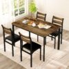 DKLGG Dining Table Set for 4, 43.3" Dining Room with 4 Upholstered PU Leather Chairs, Modern Wood Table and Chairs Set, 5-Piece Dinette Breakfast Nook, Small Places, Brown