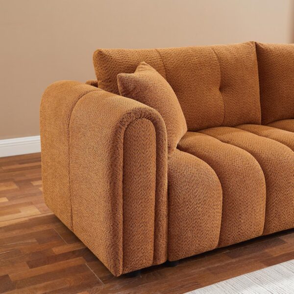 91.5" Modern Boucle Sofa with Deep Seat, Comfortable Upholstered Tufted Cloud Couch, Modern 3 Seater Couches for Living Room, Bedroom, Apartment, Office (Curry)