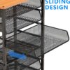 Simple Trending 12 Tier Rolling File Cart,Wood Desk File Organizer with Sliding Trays and Wetal Mesh Paper Letter Storage Multi-Functional Rolling Clutter Cart for Office, Home, School, Black