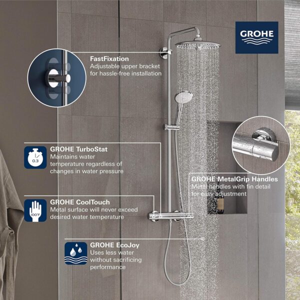 GROHE 26128002 Euphoria 260 Cooltouch Thermostatic Shower System, Starlight Chrome