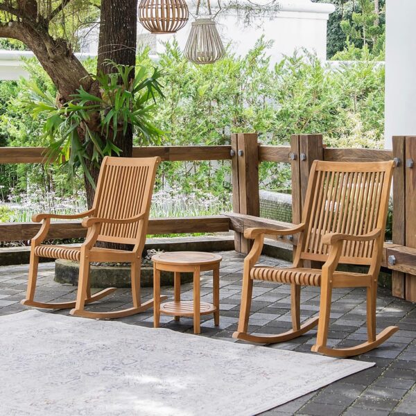Cambridge Casual Mosko Teak Wood 3 Piece Patio Rocking Conversation Set
