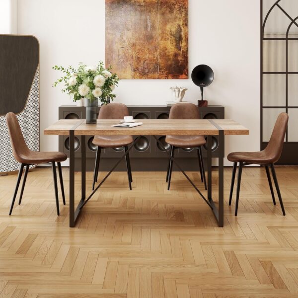 Dining Table Set for 4, Modern 55'' Wood Dining Table, Fabric Dining Chairs 4,Table and Chairs Set of 4,Ideal for Kitchen Dining Room