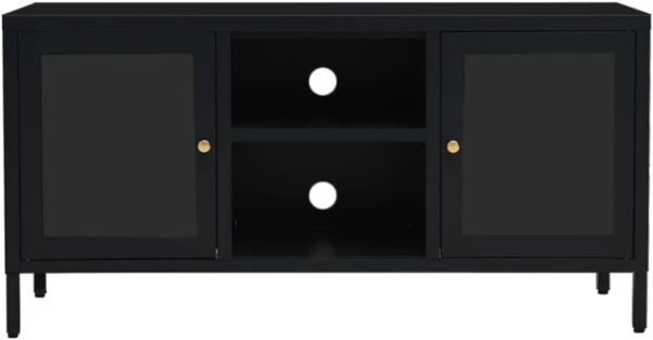 TV Stand Black 41.3"x13.8"x20.5" Steel and Glass,Modern TV Stand with Glass Doors and Adjustable Shelf for TVs up to 43 Inches Furniture for TV & Media, Entertainment Centers