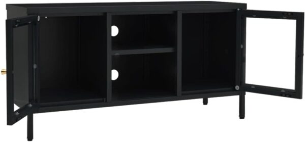 TV Stand Black 41.3"x13.8"x20.5" Steel and Glass,Modern TV Stand with Glass Doors and Adjustable Shelf for TVs up to 43 Inches Furniture for TV & Media, Entertainment Centers