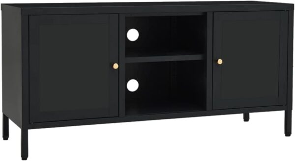 TV Stand Black 41.3"x13.8"x20.5" Steel and Glass,Modern TV Stand with Glass Doors and Adjustable Shelf for TVs up to 43 Inches Furniture for TV & Media, Entertainment Centers