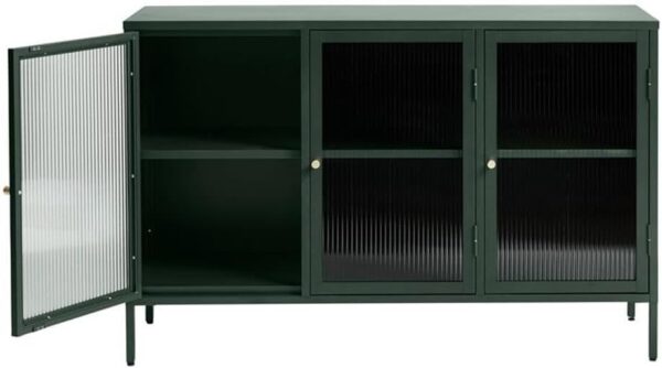 51-U3wybJjL._AC_SL1000_.jpg Modern Tempered Fluted Glass & Steel Sideboard with 3 Hinged Doors, 2 Adjustable Shelves, Bookcases, Cabinets, Entertainment, Filing & Storage for Home Office, Kitchen, 52x15.75x33.5 in.