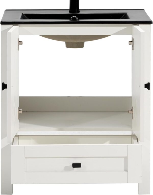 30" Bathroom Vanity with Sink, White Modern Bathroom Storage Cabinet with Black Drop in Bathroom Sink Combo Set