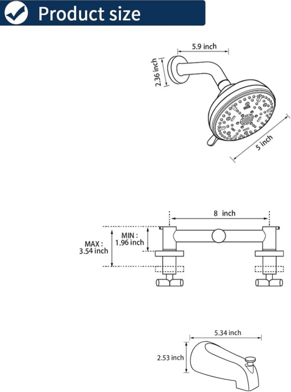 2 Handle Shower Faucet Set with Tub Spout Bathtub Shower Faucet Combo Set Shower System Complete Tub and Shower Trim Kit Brushed Nickel Wall Mounted Shower Fixtures
