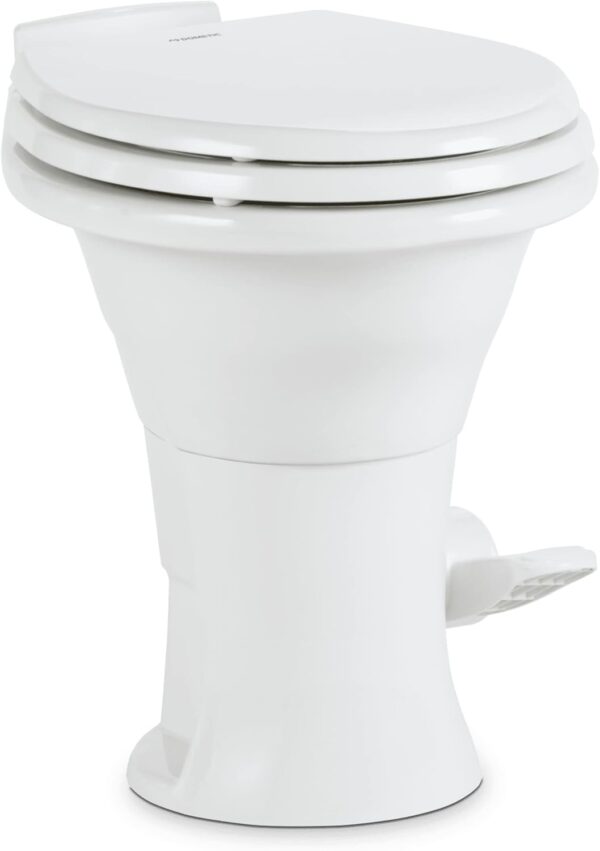 Dometic 310 Standard Toilet - White, Oblong Shape, Lightweight and Efficient with Pressure-Enhanced PowerFlush and Slow Close Seat Cover - Perfect for Modern RVs