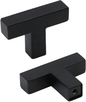 Goldenwarm 5 Pack Black Square T Bar Single Hole Knobs Cabinet Pull Drawer Handles Stainless Steel Modern Hardware for Kitchen and Bathroom Cabinets Cupboard Kitchen Cabinet Knobs