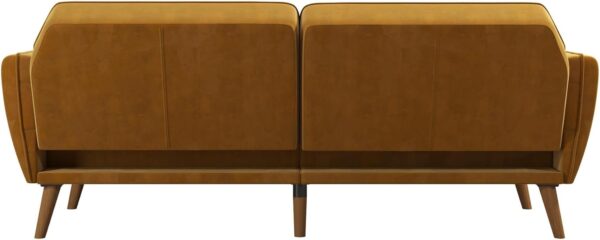 Novogratz Tallulah 83 Inch Futon Sofa Bed in Velvet Fabric, Upholstered Couch Sleeper with Memory Foam and Tufted Back, Mid-Century Modern, Mustard