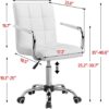 Yaheetech White Desk Chairs with Wheels/Armrests Modern PU Leather Office Chair Midback Adjustable Home Computer Executive Chair 360° Swivel