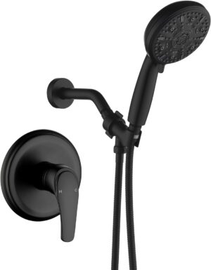 Single-Handle Shower Faucet Set Shower Kit with Valve Shower Trim Kit with 10 Spray Handheld Shower Head System Shower Valve and Trim Kit Matte Black Shower Fixtures