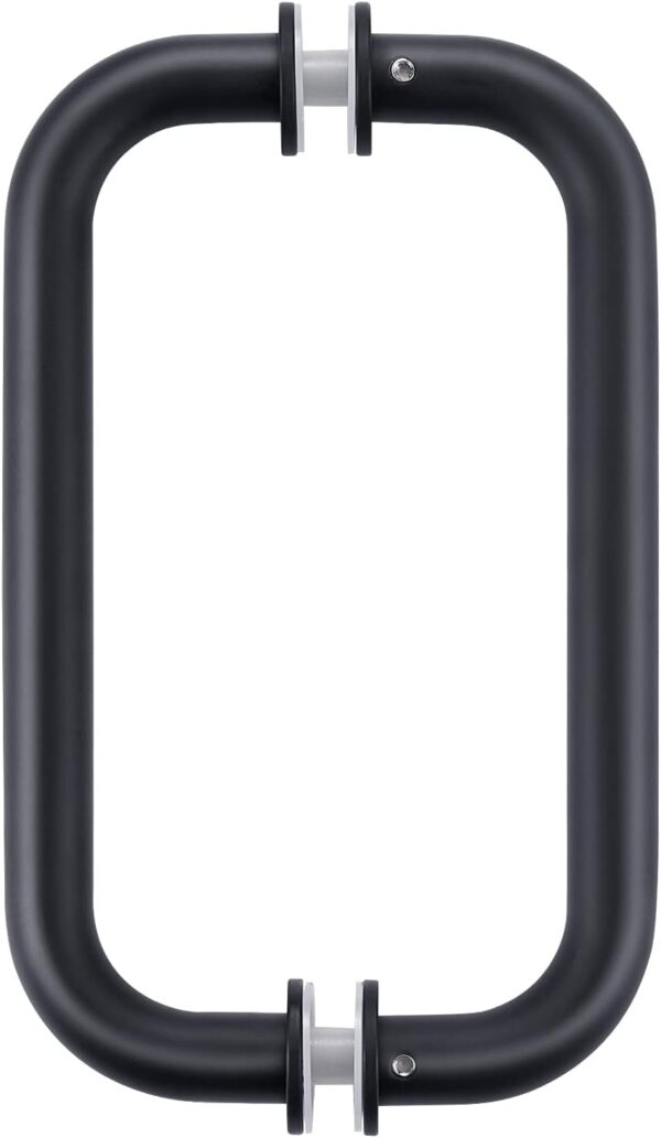 Ranbo C-Shaped 8" Back-to-Back Frameless Glass Shower Door Push Pull Handle, Fits 8-12mm(5/16"-1/2") Glass Doors,8" Mounting Hole Distance,304 Stainless Steel,Matte Black,for Bathroom, Sauna, Spa