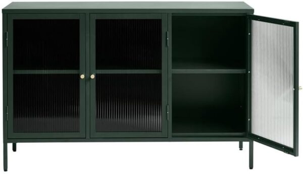 51PVPxXCySL._AC_SL1000_.jpg Modern Tempered Fluted Glass & Steel Sideboard with 3 Hinged Doors, 2 Adjustable Shelves, Bookcases, Cabinets, Entertainment, Filing & Storage for Home Office, Kitchen, 52x15.75x33.5 in.