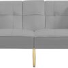 Modern Velvet Upholstered Convertible Folding Futon Sofa Bed Adjustable Recliner Lounge Loveseat Couch Sofacama with Golden Metal Legs, 2 Cup Holders ,Throw Pillows for Living Room Apartment Office