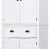 HOMCOM 72.5" Kitchen Pantry Cabinet, Traditional Freestanding Storage Cabinet with 4 Doors, Drawer and 3 Adjustable Shelves for Dining Room, White