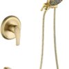 Tub and Shower Faucet Set Complete Dual Shower Head and Handheld 2 in 1 Combo Set Shower System with Tub Spout Tub and Shower Trim Kit Brushed Gold