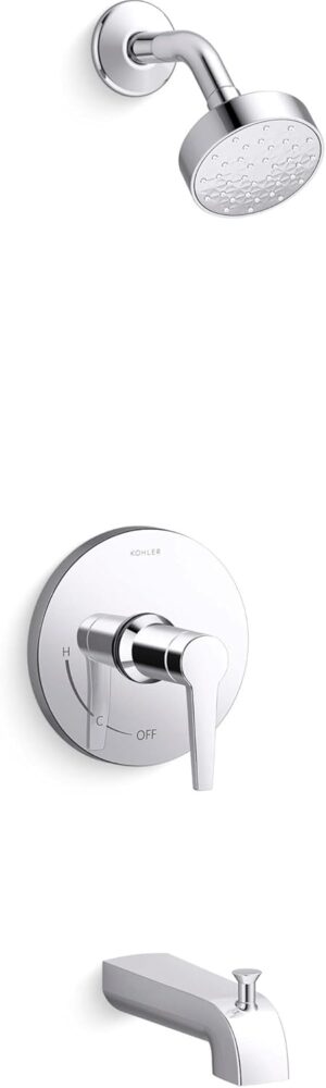 KOHLER K-TS97074-4G-CP Pitch Bath and Shower Trim Kit, Single-Function Showerhead, Diverter Bath Spout and Faceplace with Handle, 1.75 GPM, Polished Chrome
