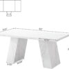 Tribesigns Modern Executive Desk, 63" Wooden Faux Marble Computer Desk with Base for Writing, White Large Simple Rectangular Workstation for Office, Conference, Meeting Room, Business Furniture & Home
