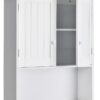 Tangkula Wall Mount Bathroom Cabinet Wooden Medicine Cabinet Storage Organizer with 2-Doors and 1-Shelf Cottage Collection Wall Cabinet (White)