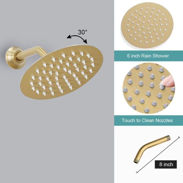 Brushed Gold Dual Shower Heads System: 12" Ceiling Mount Rain & 6" Wall Mounted Rainfall Head and 2 in 1 Handheld Spray, Full Body Faucet Set, 3 Way Diverter Brass Valve with Trim Kit