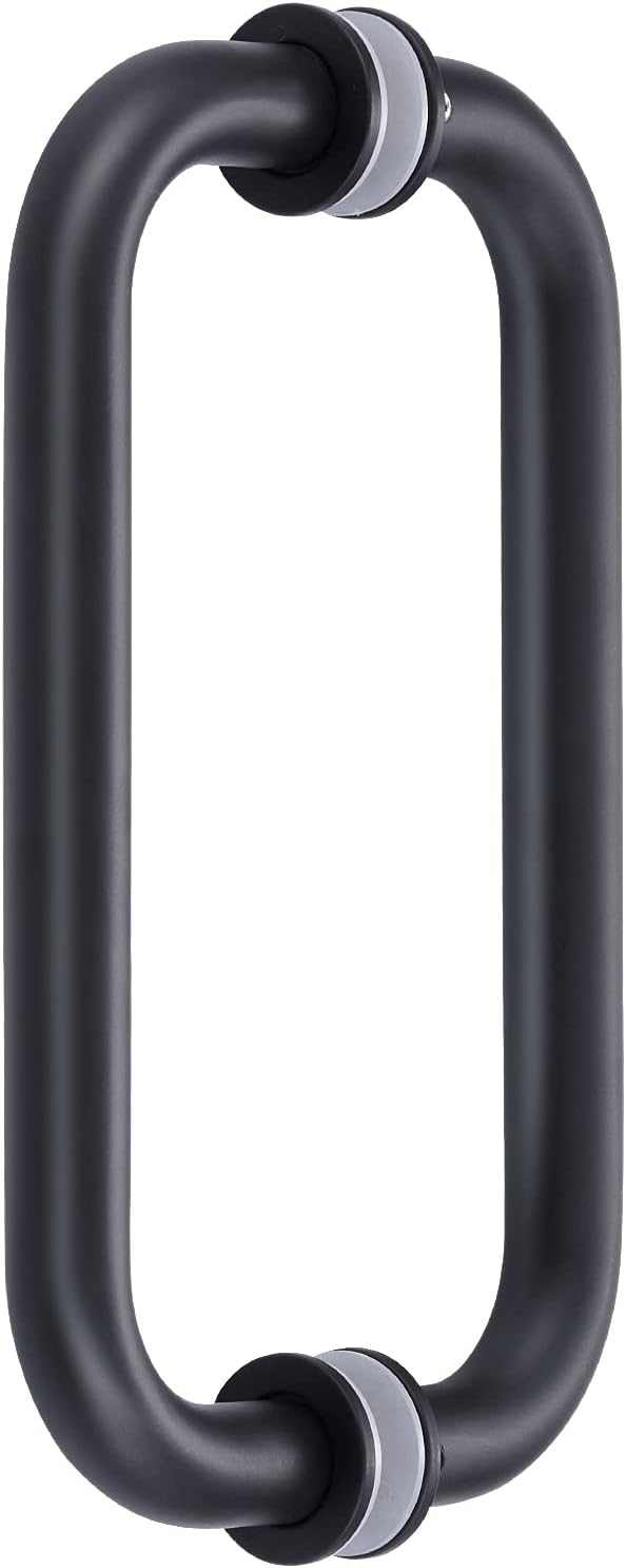 Ranbo C-Shaped 8" Back-to-Back Frameless Glass Shower Door Push Pull Handle, Fits 8-12mm(5/16"-1/2") Glass Doors,8" Mounting Hole Distance,304 Stainless Steel,Matte Black,for Bathroom, Sauna, Spa