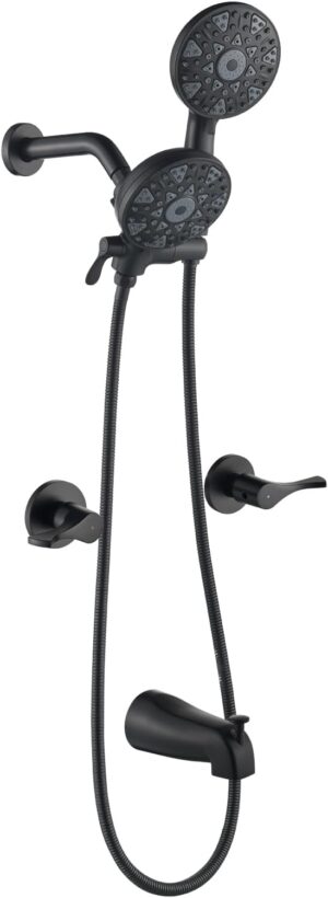 2 Handle Shower Faucet Set with Tub Spout Bathtub Shower Faucet Combo Set Shower System Complete Tub and Shower Trim Kit Matte Black Wall Mounted Two Handles Shower Fixtures