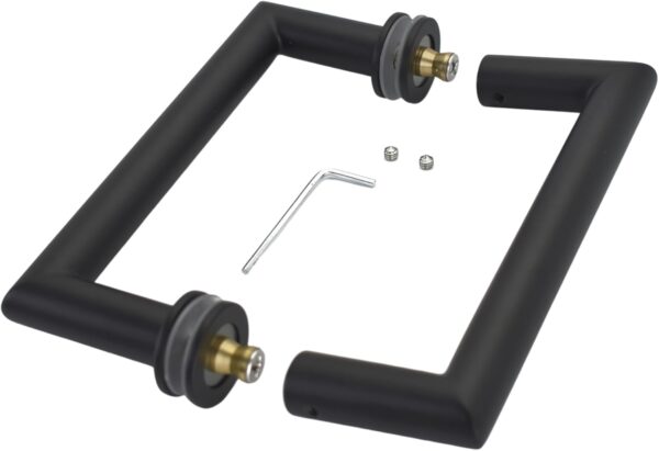 Shower Door Handle in Matte Black 6" Center to Center Mitered with Washers Back to Back, for Frameless Glass Shower Door, Stainless Steel, Easy to Install