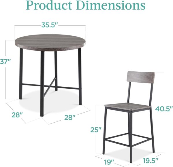 Best Choice Products 5-Piece Modern Round Counter Height Dining Set for Home Kitchen, Dining Room w/ 4 Chairs, 1.5in Thick Table - Gray