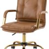 HULALA HOME Faux Leather Home Office Desk Chair, Adjustable Swivel Computer Chair with Golden Legs and Arms, Comfy Upholstered Task Chair,Camel