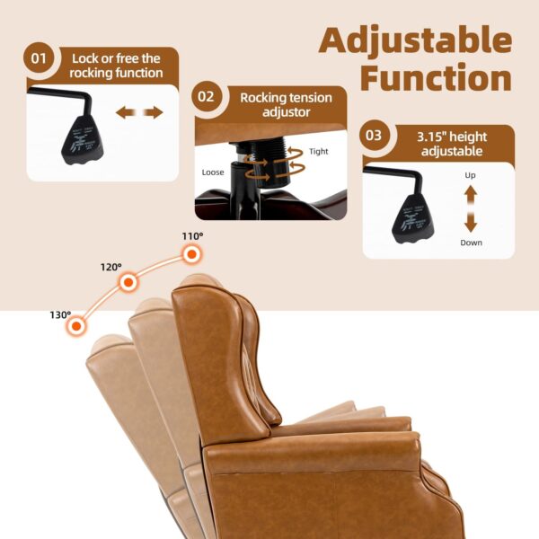 ECOTOUGE Tufted Office Chair, Faux Leather Executive Desk Chair w/High Back & Nail Head Trim, Ergonomic Wingback PC Chair for Home, Office and Living Room, Brown