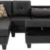 3-Piece Sectional Couch Set L Shape 98" Wide Sofa for Living Room with 2 Cup Holders and Storage Ottoman for Home Furniture Room Decor, Black