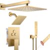 VANFOXLE Shower Faucet Set Brushed Gold Shower System,Push Button Diverter Shower Faucet with 2 in 1 Handheld, Wall Mount 10 Inch Shower Head with 6 Inch Shower Head