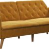 Novogratz Tallulah 83 Inch Futon Sofa Bed in Velvet Fabric, Upholstered Couch Sleeper with Memory Foam and Tufted Back, Mid-Century Modern, Mustard