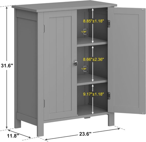 ZENY Bathroom Floor Storage Cabinet with Double Door + Adjustable Shelf, Wooden Organizer Cabinet for Living Room, Bathroom, Bedroom, Modern Home Furniture (Gray)