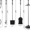 5 Pieces Fireplace Tools Sets Indoor Outdoor Wrought Iron Large Fire Place Set Tools, Fire Pit Tools with Poker Shovel Tongs Brush and Stand, Black