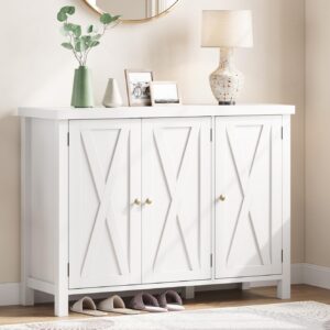 613vsOR5wL._AC_SL1328_.jpg Shoe Cabinet with Doors, Farmhouse 35'' Shoe Storage Cabinet for Entryway, 4-Tier Shoe Cabinet with Storage, Large Shoe Organizer Cabinet for Entryway Hallway, White