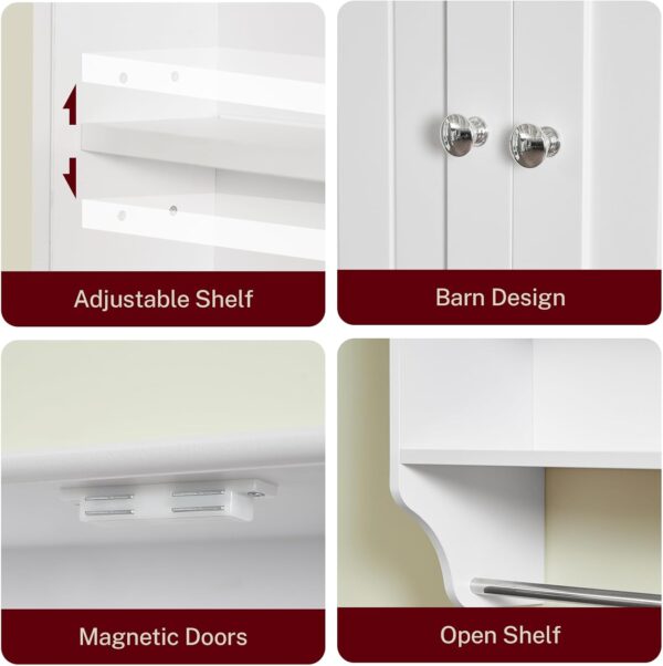 Iwell Bathroom Cabinet Wall Mounted with Towel Rack & Adjustable Shelf, Over The Toilet Storage Cabinet, Medicine Cabinet for Bathroom, White