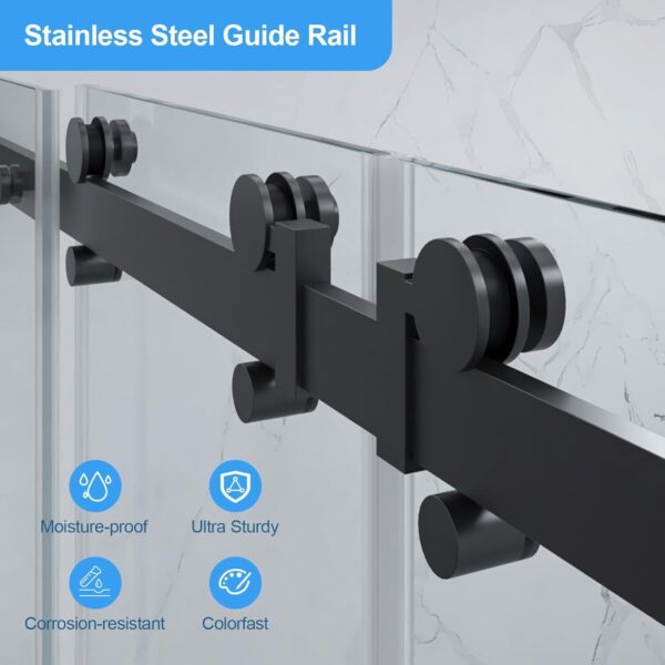 Frameless Double Sliding Shower Door,60 in.W x 74 in.H Shower Glass Door 5/16"(8mm) Thick，Stainless Steel Square Guide Rail, Matte Black Finished
