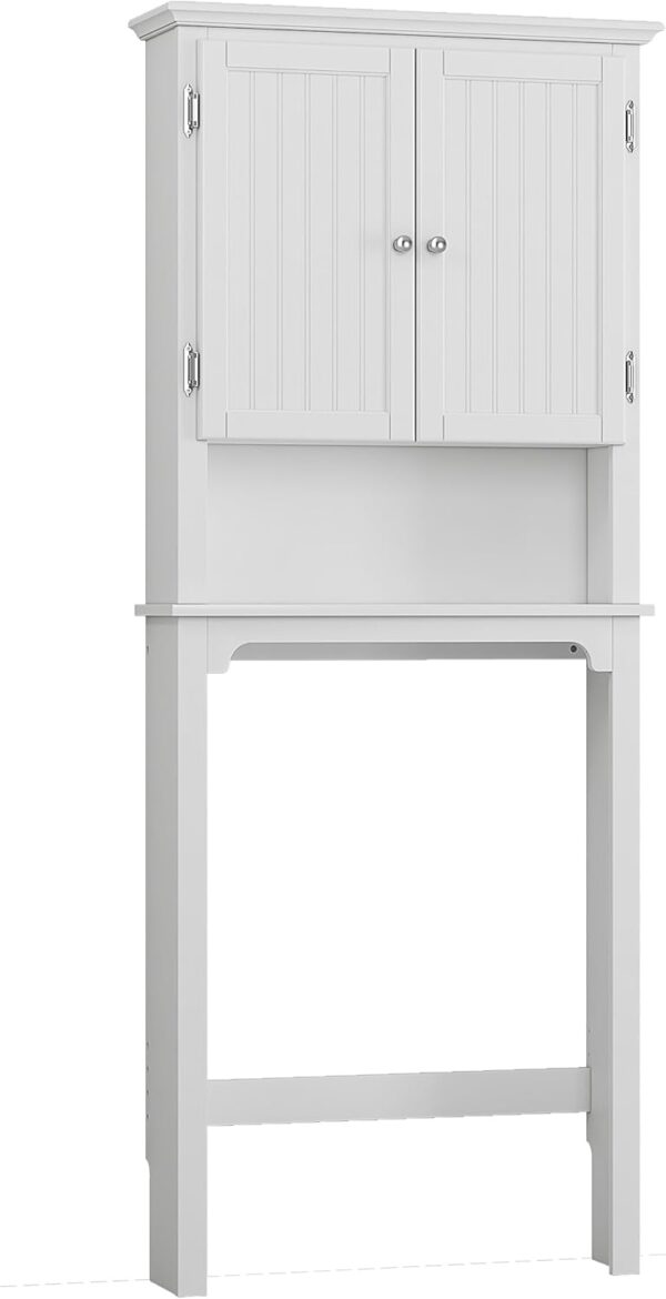 UTEX Bathroom Storage Over The Toilet, Cabinet Organizer with Adjustable Shelves and Double Doors, Wood Space Saver, White